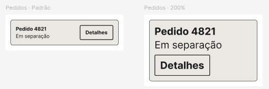 O mesmo card depois do ajuste. No 200%, o botão Detalhes desce para baixo do texto, e nenhuma palavra quebra.